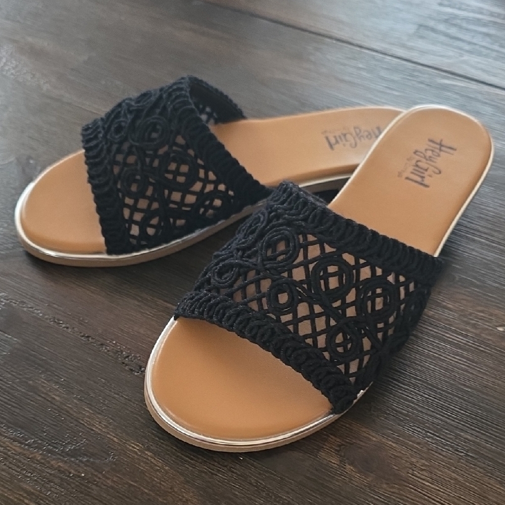 Stylish Black Crochet Slide Sandals